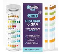 Control Garden Lot de 160 bandes pH réactives 7 en 1 | Test piscine et spa | Testeur de pH, chlore libre et total, brome, alcalinité, dureté, acide cyanurique, eau de bain, analyse 30 s, contrôle