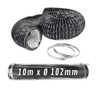 CONTROL GARDEN Tuyau flexible en aluminium noir Ø 102 mm Longueur 10 m | Conduit d'air ventilation + 2 colliers de serrage en acier | Tuyau flexible extracteur d'air