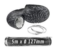 CONTROL GARDEN Tuyau flexible en aluminium noir Ø 127 mm Longueur 5 m | Conduit d'air ventilation + 2 colliers de serrage en acier | Tuyau flexible extracteur d'air