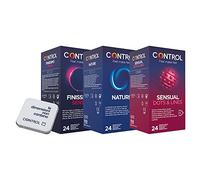CONTROL Intense Summer Kit de préservatifs Control Nature 24 pièces, senso (0,06 mm) 24 pièces, Sensual Dots&Lines 24 pièces + 1 porte Condom Control