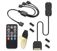 Contrôleur ARGB avec Télécommande, Hub RGB 5V 3 Broches Alimenté par SATA, Contrôle 14 Touches pour Effets Lumineux, avec Câble Splitter ARGB 1 vers 3, Compatible Ventilateurs et Bandes LED