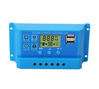 Contrôleur de charge solaire avec technologie PWM et écran LCD - Régulateur solaire 12 V 24 V avec deux ports USB et paramètres réglables pour la gestion du système - Bleu (10A)