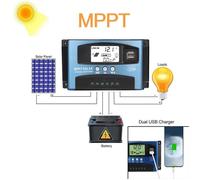Contrôleur de charge solaire MPPT 40/50/60 / 100A double écran LCD USB 12V 24V Régulateur de batterie de panneau solaire MILL