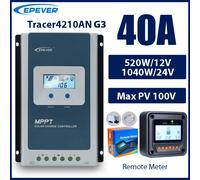 Contrôleur de Charge solaire MPPT 40A, tension de batterie 12V/24V, panneau solaire maximum, régulateur EPEVER 100V avec moniteur de données LCD à distance, nouveau with Remote Meter