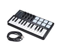 Contrôleur de clavier MIDI MINI 25 touches, 8 pads de déclenchement rétroéclairés colorés, USB Plug and Play, noir