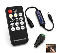 Contrôleur de gradateur LED, Mini RF Dimmer Controller, Variateur LED 5V 12V 24V avec Télécommande 14 Touches, Dimmer pour Bandes COB SMD, Gradateur Sans Fil pour Éclairage d'Armoire Comptoir Bar TV