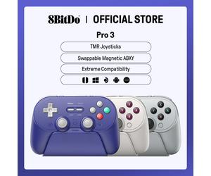 Contrôleur de jeu sans fil 8BitDo Pro 3 pour Switch 1/2 Windows, Apple, avec joysticks TMR, déclencheurs commutables, bouton échangeable Gray