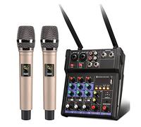 Contrôleur de mixage DJ Console de mélangeur audio à 4 canaux avec mini microphone sans fil DJ Mélangeur Bluetooth avec puissance fantôme 48 V pour streaming/podcasting/jeux vidéo, téléphone, o