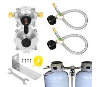 Contrôleur de pression au propane - Kit à deux étapes avec changement automatique, dispositif de contrôle de gaz réglable, ensemble de tuyau 46 cm | Systèmes de contrôle de réservoir avec manomètre