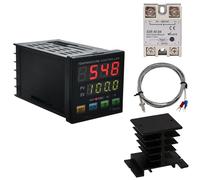 Contrôleur de température PID - Indicateur de compteur - Thermostat numérique universel Jaybva - Affichage C et Fahrenhe F - Sortie d'alarme - Relais statique 40 A et sonde thermocouple - Dissipateur