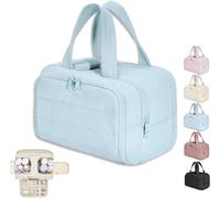Convely Toiletry Bag,Travel Cosmetic Bag,Large Capacity Wide-Open Travel Cosmetic Bag,Waterproof Portable Pouch Open Flat Toiletry Bags for Women with Divider and Handle (Sky Blue)