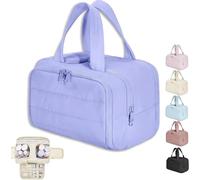 Convely Toiletry Bag,Travel Cosmetic Bag,Large Capacity Wide-Open Travel Cosmetic Bag,Waterproof Portable Pouch Open Flat Toiletry Bags for Women with Divider and Handle (Light Purple)