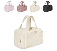 Convely Travel Free Toiletry Bag, 4-in-1 Travel Organizer Large Capacity Wide-Open Puffy Makeup Toiletry Bag, Waterproof Dry & Wet Separation, Machine Washable (Off-White)