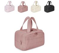 Convely Travel Free Toiletry Bag, 4-in-1 Travel Organizer Large Capacity Wide-Open Puffy Makeup Toiletry Bag, Waterproof Dry & Wet Separation, Machine Washable (Sunset Pink)