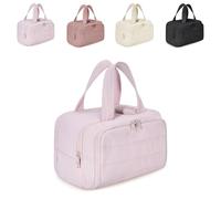 Convely Travel Free Toiletry Bag, 4-in-1 Travel Organizer Large Capacity Wide-Open Puffy Makeup Toiletry Bag, Waterproof Dry & Wet Separation, Machine Washable (Lotus Root Powder)