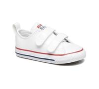 Converse Basket Enfant Cuir Blanc - Fermeture à Scratch, Semelle Plate, All Star 25