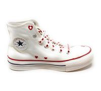 Converse Chuck Taylor all Star St. Valentine,Chaussures hautes Femmes,Blanc avec Coeurs Rouges,Modèle A19062C,Limited Edition