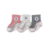 Converse Infant Toddler Socks 3 Pack (Pink(NC0172-AB5)/White/Grey, 6-12 Months)