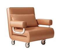 Convertible Chair Bed Sleeper with Wheels - Ergonomic 6-Level Adjustable Sofa Bed for Living Room, Office & Guests - Stylish Orange Fabric, Compact Design (186 x 127 x 26 cm)
