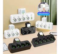 Convertisseur 1 à 4 avec interrupteur veilleuse multiphance prise domestique prise ue 4 prises avec Ports USB type-c White 3 Sockets USB