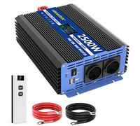 Convertisseur 12V 220V Pur Sinus 2500W Onduleur à Onde Sinusoïdale Pure 2500 Watt Transformateur avec Télécommande écran LCD Prises EU Ports USB Port de Type-C Bornes de Connexion pour Système Solaire