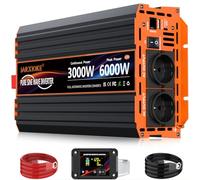 Convertisseur 12V 220V Pur Sinus 3000W/6000W Onduleur Transformateur de Tension Inverter avec écran LCD Télécommande & 2 Prises EU & Ports USB 3,4 A & Port de USB-C pour Camion,Camping-car park,Voyage