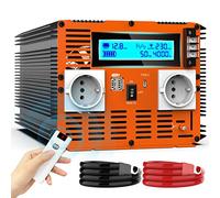 Convertisseur 12V 220V Pur Sinus 4000w Onduleur Transformateur Onde Sinusoïdale Pure avec Télécommande & écran LCD & 2 Prises EU & 2 Ports USB 3,4 A & Port de Type C pour RV Voiture de Camion