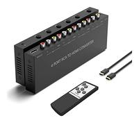 Convertisseur 4 ports RCA vers HDMI 4 voies RCA composite CVBS AV vers HDMI Adaptateur convertisseur compatible 4:3/16:9, pour Sega Xbox PS1 PS2 PS3 N64 NGC SNES WII VHS VCR Camera DVD