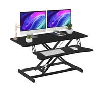Convertisseur de bureau debout de 96,5 cm réglable en hauteur pour poste de travail assis-debout, double moniteur et ordinateur portable avec large plateau de clavier, pour la maison, l'école