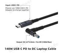 Convertisseur De Chargeur Pour Ordinateur Portable 140W Usb C Pd Vers Dc 4.5X3.0Mm,Adaptateur De Câble De Charge Rapide Pour Hp Envy Probook Elitebook Pavilion Stream.