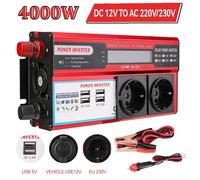 Convertisseur de puissance 4000W, transformateur DC 12V vers AC 220V 230V avec 4 prises USB EU et affichage LED