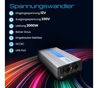 Convertisseur de tension Onduleur sinusoïdal pur 12V 230V 600W à 1200W Inverter