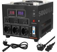 Convertisseur de tension Transformer 5000W - AC 110V ⇋ 220V - 3x prises US NEMA 5-15R - 3x prises européennes Schuko - 1x port USB 5V - 1x prise type C