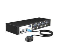 Convertisseur KVM USB robuste en métal avec 4 panneaux arrière de contrôle informatique, haut-parleurs externes et microphones, 4 jeux inclus. Utilisez un câble KVM pour l'organisation du changement