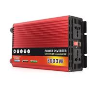 Convertisseur Onduleur Voiture 12V/24V DC AC 220V Convertisseur Tension Puissance 2000W/3000W avec Chargeur USB Automobile Maison Onduleur(12v to 220v 3000WRed)