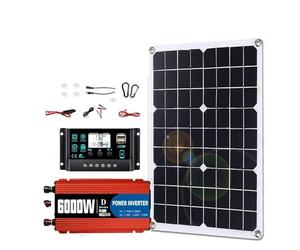 Convertisseur onduleur Voiture Kit Solaire 6000W/650W, Panneau Système Hors Réseau + Contrôleur + Onduleur 12V À 110V 220V pour Camping-Car Domestique(220V Solar kit)