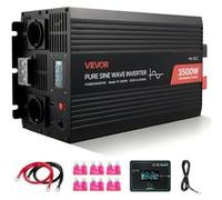 VEVOR Convertisseur Pur Sinus CC 12 V vers CA 230 V Onduleur Sinusoïdal Pur 3500 W, avec Écran LCD, Télécommande Filaire, Port USB et Type-C, 2 Prises CA, pour Camping-Car, Voiture, Système Solaire