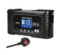 Convertisseur Tension Chargeur Batterie Voiture 10 A/20 A 12 V 24 V Entièrement Automatique pour Réparation par Impulsions pour Batterie Plomb-Acide Et Lithium Lifepo4 AGM(20A Charger-UK Plug)