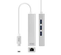 Convertisseur USB-C vers Ethernet Gigabit + 3 Ports USB 3.0, 15 cm, idéal pour la Connexion Internet et l'extension des Ports.