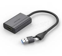 Adaptador Vention ACYHB USB-C Macho + USB-A Macho a HDMI Hembra 1080P Gris 0.15m