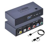 Convertisseur VHS RCA YPbPr vers numérique, 1080p 60 Hz Composite Audio Vidéo vers USB Carte de capture vidéo pour VHS VCR DVD PS2 Wii N64, compatible avec Windows Mac Linux Android