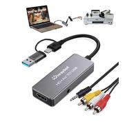 Convertisseur VHS vers numérique, carte de capture vidéo pour VHS/DVD/HI9/AV/Wii, convertisseur RCA vers USB Adaptateur analogique vers numérique pour enregistrer de vieux souvenirs RCA/S-Vidéo/HDMI