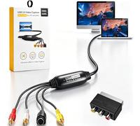 Convertisseur VHS vers Numérique, USB2.0 Video Capture Card, 1080P VHS to Digital Converter avec Un Adaptateur Scart pour PC, caméra DV, DSLR, DVD, Compatible avec Windows et Mac OS