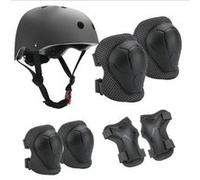 Convient aux patins à roulettes pour enfants, vélo d'équilibre, skateboard, équipement de protection, casque, genouillères et coudières, ensemble de sept pièces - noir noir G