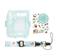 Convient pour appareil photo Instax Mini 12 avec poche photo, étui de protection transparent avec bandoulière et autocollant, accessoires de protection portables pour appareil photo, Vert, Unisexe