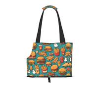 Convient pour les petits chiens et chats, beaucoup de hamburgers de dessin animé imprimé sac à bandoulière portable pour animaux de compagnie, shopping et voyage, sac à double usage