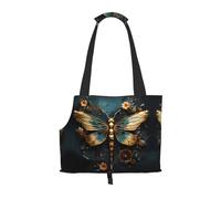 Convient pour les petits chiens et chats, couleur dorée délicate libellule imprimé floral, sac à bandoulière portable pour animal de compagnie, sac de shopping et de voyage à double usage
