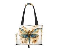 Convient pour les petits chiens et chats, libellule dorée délicate sur fond jaune, sac à bandoulière portable imprimé pour animal de compagnie, shopping et voyage, sac à double usage