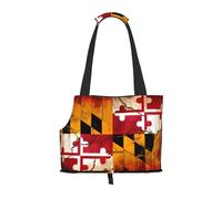 Convient pour les petits chiens et chats, sac à bandoulière portable vintage en bois imprimé drapeau du Maryland pour animaux de compagnie, shopping et voyage, sac à double usage