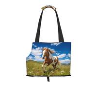 Convient pour les petits chiens et chats, sac de courses et de voyage, sac à bandoulière portable imprimé chevaux dans la prairie